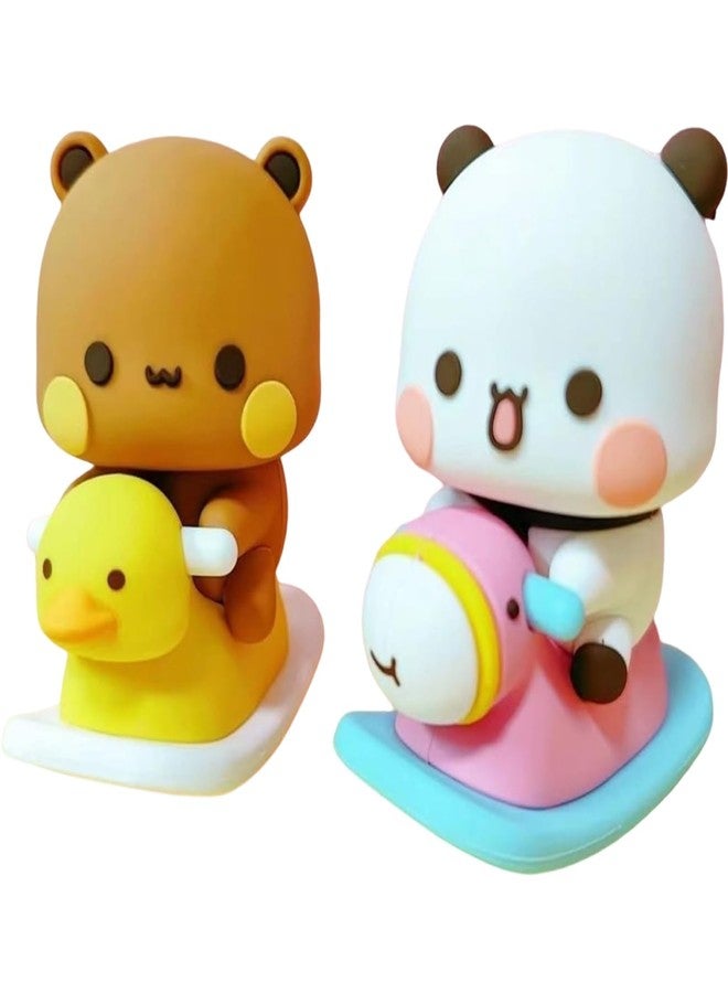 Tarini Bobble Head, 2 Pack Bubu Dudu Cute Cartoon Figurines - Kawaii Panda Bobbleheads for Desktop, Car Dashboard, Office & Room Decoration - Image 1